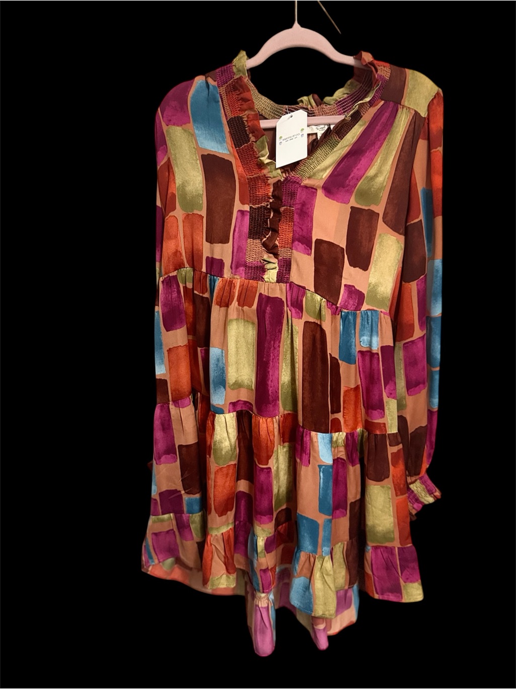 Multicolor Tiered Long-Sleeve Women's Dress